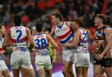 Sam Darcy (centre) kicked two goals as the Western Bulldogs beat the Giants in Sydney. (Dean Lewins/AAP PHOTOS)